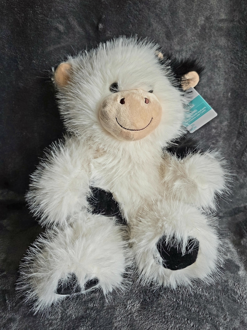 New 11-inch Black and White Fuzzy Cow Plush Way To Celebrate, Easter, farm theme